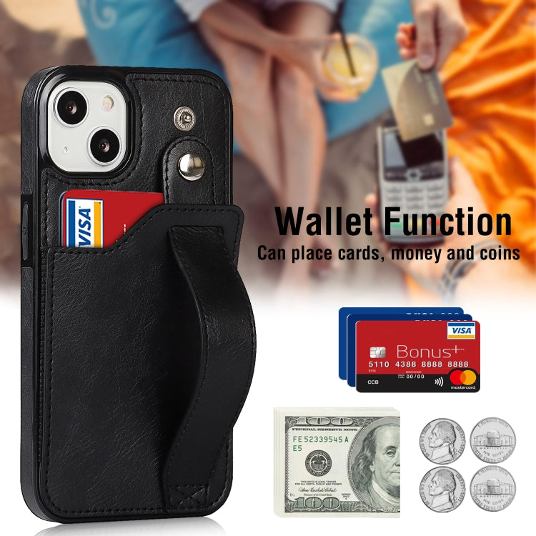 For iPhone 13 mini Crazy Horse Texture Shockproof TPU + PU Leather Case with Card Slot & Wrist Strap Holder (Black) - iPhone 13 mini Cases by buy2fix | Online Shopping UK | buy2fix