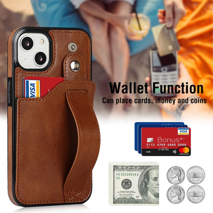 For iPhone 13 Crazy Horse Texture Shockproof TPU + PU Leather Case with Card Slot & Wrist Strap Holder(Brown) - iPhone 13 Cases by buy2fix | Online Shopping UK | buy2fix