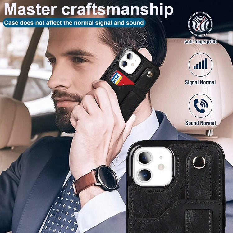 For iPhone 11 Crazy Horse Texture Shockproof TPU + PU Leather Case with Card Slot & Wrist Strap Holder (Black) - iPhone 11 Cases by buy2fix | Online Shopping UK | buy2fix