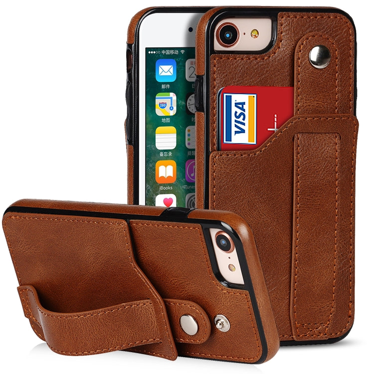 For iPhone SE 2022 / SE 2020 / 8 / 7 Crazy Horse Texture Leather Back Case with Card Slot & Wrist Strap(Brown) - iPhone SE 2022 / 2020 / 8 / 7 Cases by buy2fix | Online Shopping UK | buy2fix