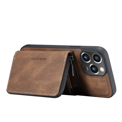 For iPhone 13 mini JEEHOOD Magnetic Zipper Horizontal Flip Leather Case with Holder & Card Slot & Wallet (Brown) - iPhone 13 mini Cases by JEEHOOD | Online Shopping UK | buy2fix