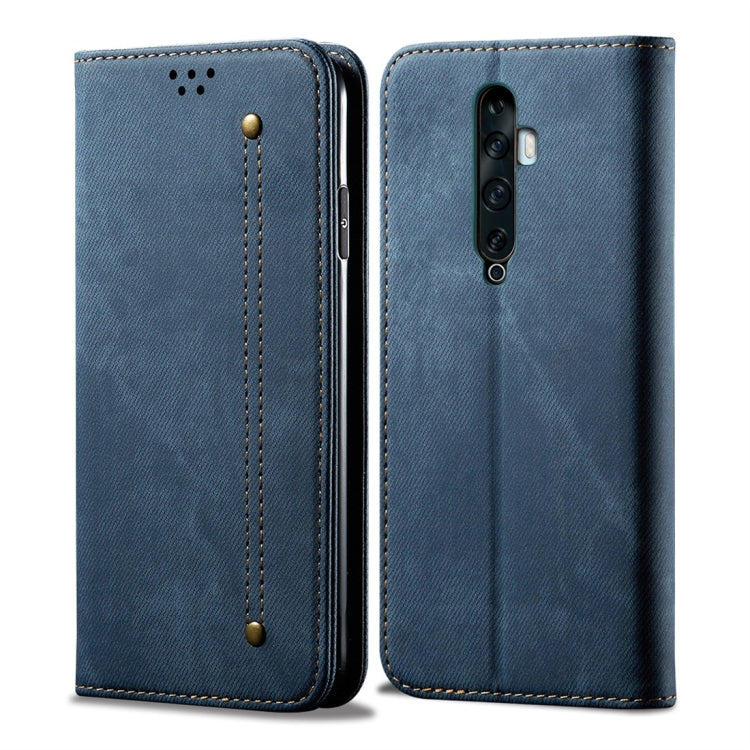 For OPPO Reno 2 Denim Texture Casual Style Horizontal Flip Leather Case with Holder & Card Slots & Wallet(Blue) - OPPO Cases by buy2fix | Online Shopping UK | buy2fix