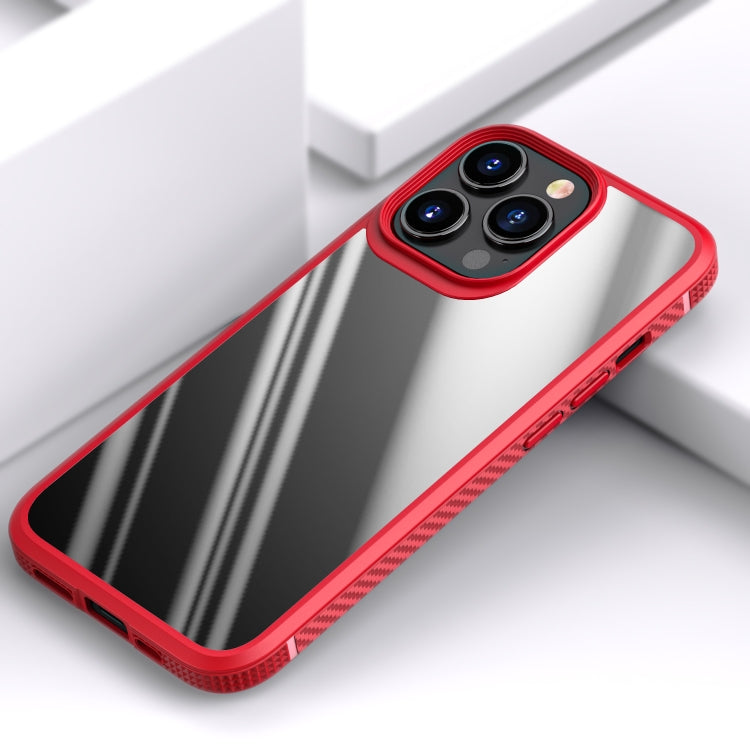 For iPhone 13 MG Series Carbon Fiber TPU + Clear PC Four-corner Airbag Shockproof Case(Red) - iPhone 13 Cases by buy2fix | Online Shopping UK | buy2fix