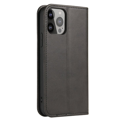 For iPhone 12 Pro Max Calf Texture Magnetic Horizontal Flip Leather Case with Holder & Card Slots & Wallet(Black) - iPhone 12 Pro Max Cases by buy2fix | Online Shopping UK | buy2fix