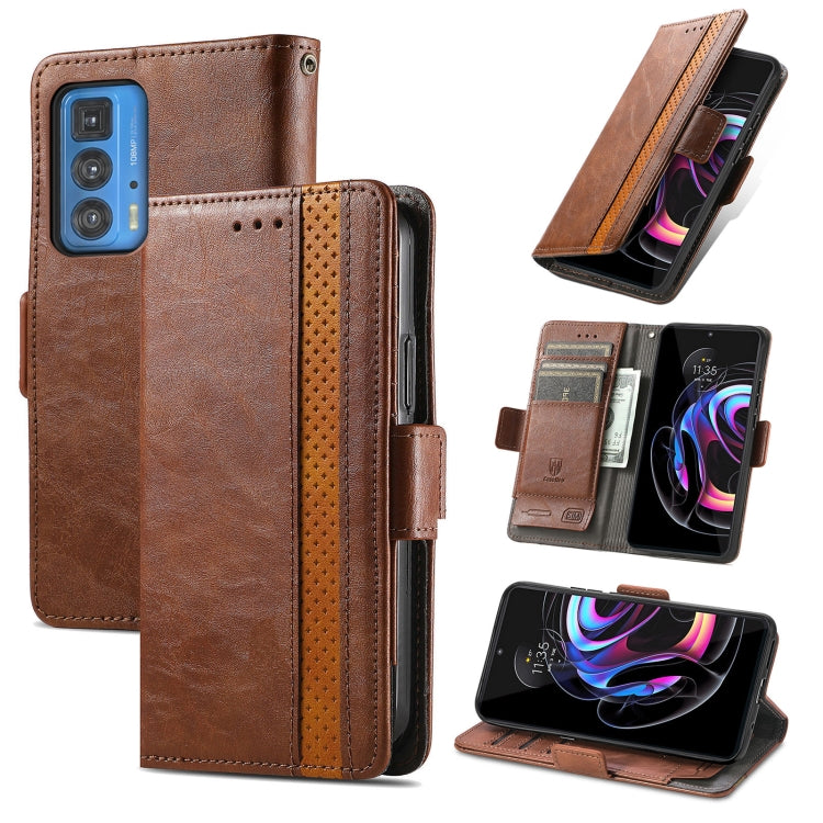 For Motorola Edge 20 Pro CaseNeo Business Splicing Dual Magnetic Buckle Horizontal Flip PU Leather Case with Holder & Card Slots & Wallet(Brown) - Motorola Cases by buy2fix | Online Shopping UK | buy2fix