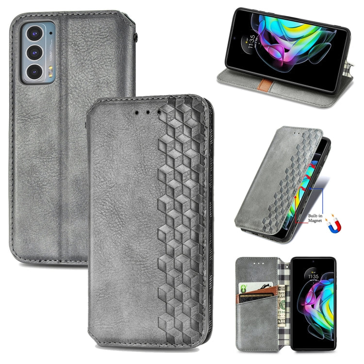 For Motorola Edge 20 Cubic Grid Pressed Horizontal Flip Magnetic PU Leather Case with Holder & Card Slots & Wallet(Grey) - Motorola Cases by buy2fix | Online Shopping UK | buy2fix