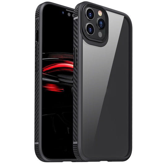 For iPhone 12 Pro Max MG Series Carbon Fiber TPU + Clear PC Four-corner Airbag Shockproof Case(Black) - iPhone 12 Pro Max Cases by buy2fix | Online Shopping UK | buy2fix