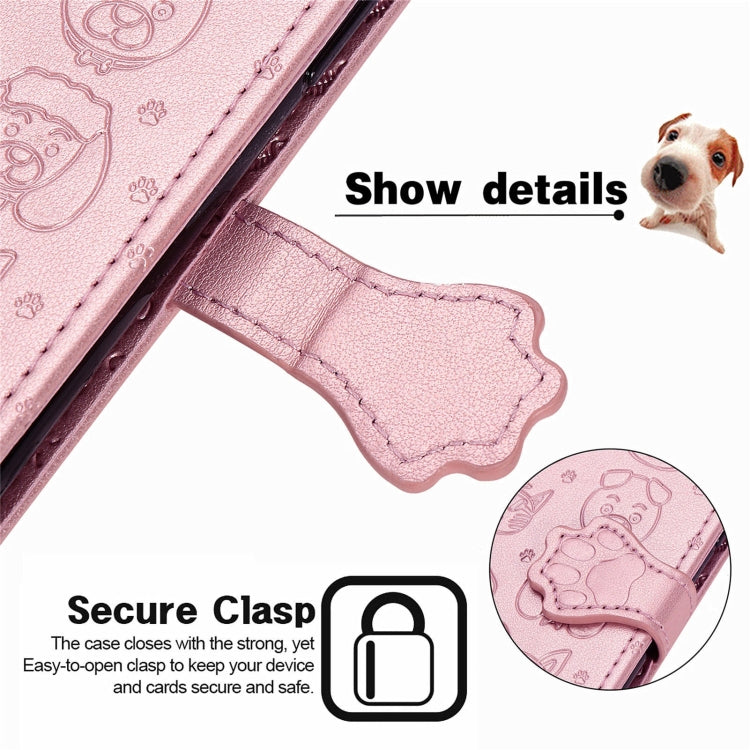 For Motorola Moto Edge 20 Lovely Cat and Dog Embossing Pattern Horizontal Flip Leather Case , with Holder & Card Slots & Wallet & Cartoon Clasp & Lanyard(Rose Gold) - Motorola Cases by buy2fix | Online Shopping UK | buy2fix