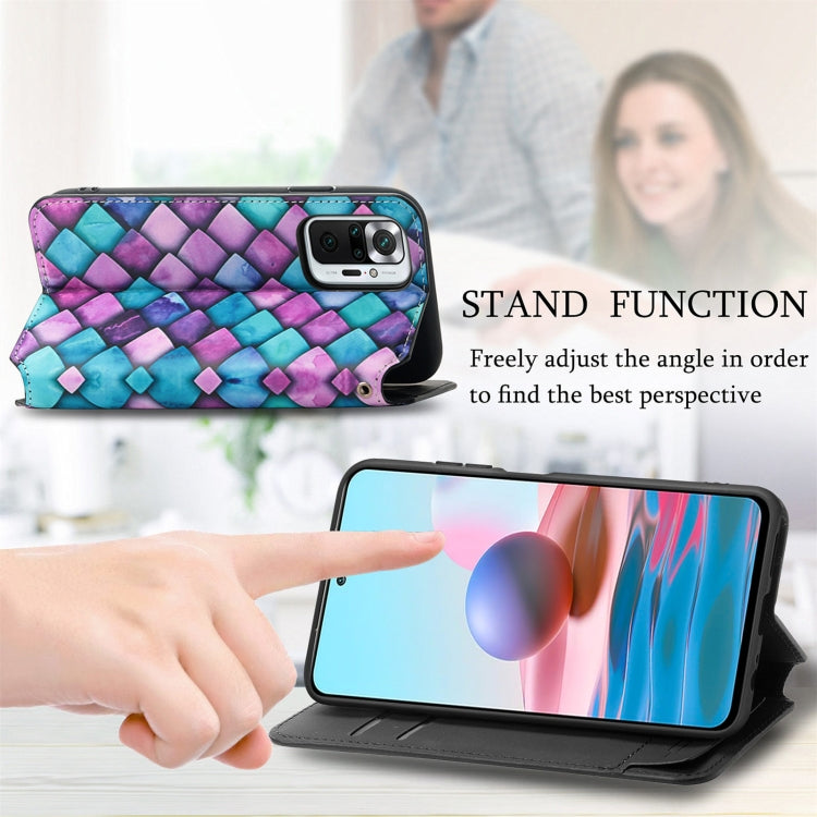 For Xiaomi Redmi Note 10 Pro Colorful Magnetic Horizontal Flip PU Leather Case with Holder & Card Slot & Wallet(Purple Scales) - Xiaomi Cases by buy2fix | Online Shopping UK | buy2fix