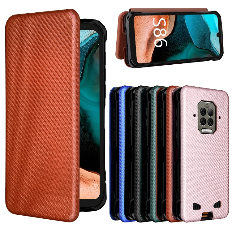 For Doogee S86 / S86 Pro Carbon Fiber Texture Horizontal Flip TPU + PC + PU Leather Case with Card Slot(Brown) - More Brand by buy2fix | Online Shopping UK | buy2fix