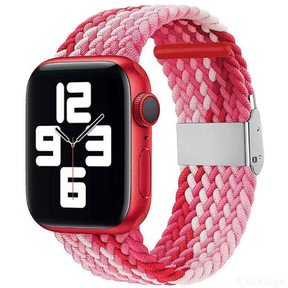 Nylon Braid One Buckle Watch Band For Apple Watch Series 9&8&7 41mm / SE 3&SE 2&6&SE&5&4 40mm / 3&2&1 38mm(Strawberry Red) - Watch Bands by buy2fix | Online Shopping UK | buy2fix