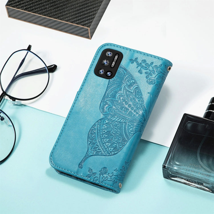 For DOOGEE N40 Pro Butterfly Love Flowers Embossed Horizontal Flip Leather Case with Holder & Card Slots & Wallet & Lanyard(Blue) - More Brand by buy2fix | Online Shopping UK | buy2fix