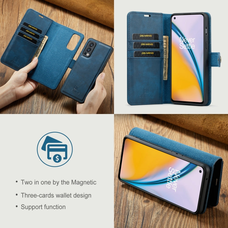 For OnePlus Nord N200 5G DG.MING Crazy Horse Texture Flip Detachable Magnetic Leather Case with Holder & Card Slots & Wallet(Blue) - OnePlus Cases by DG.MING | Online Shopping UK | buy2fix