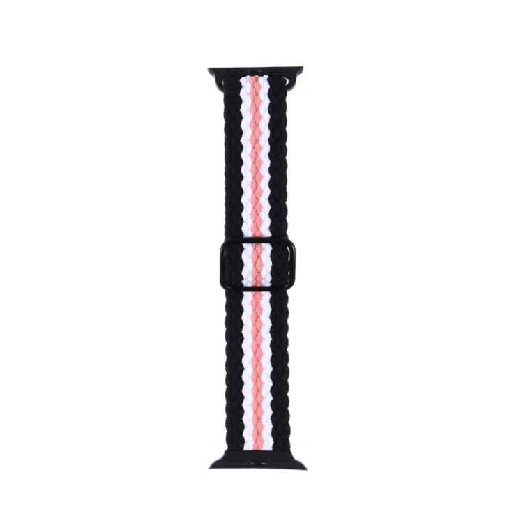 Adjustable Striped Woven Nylon Strap Watch Band For Apple Watch Ultra 49mm&Watch Ultra 2 49mm / Series 9&8&7 45mm / SE 3&SE 2&6&SE&5&4 44mm / 3&2&1 42mm(Black White Pink) - Watch Bands by buy2fix | Online Shopping UK | buy2fix