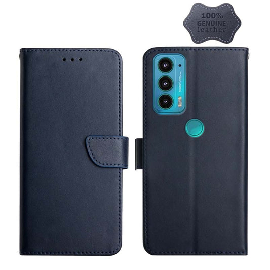 For Motorola Moto Edge 20 Genuine Leather Fingerprint-proof Horizontal Flip Phone Case(Blue) - Motorola Cases by buy2fix | Online Shopping UK | buy2fix