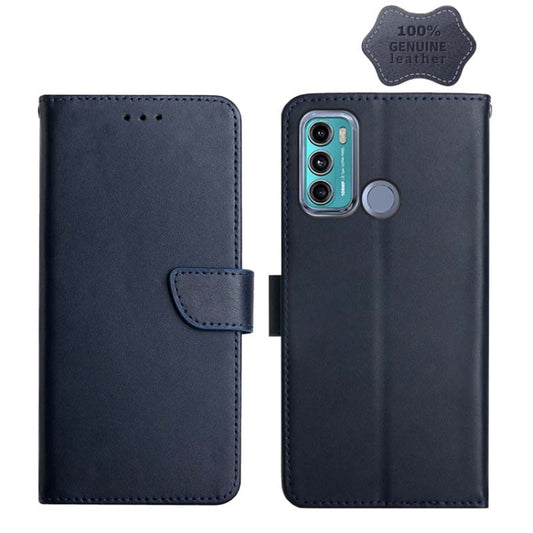 For Motorola Moto G60 Genuine Leather Fingerprint-proof Horizontal Flip Phone Case(Blue) - Motorola Cases by buy2fix | Online Shopping UK | buy2fix