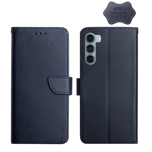 For Motorola Moto G200 5G Genuine Leather Fingerprint-proof Horizontal Flip Phone Case(Blue) - Motorola Cases by buy2fix | Online Shopping UK | buy2fix