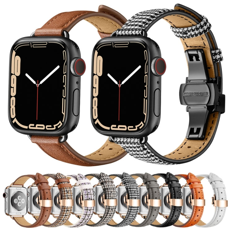 Slimming Butterfly Buckle Watch Band For Apple Watch Ultra 49mm&Watch Ultra 2 49mm / Series 9&8&7 45mm / SE 3&SE 2&6&SE&5&4 44mm / 3&2&1 42mm(Houndstooth Black) - Watch Bands by buy2fix | Online Shopping UK | buy2fix