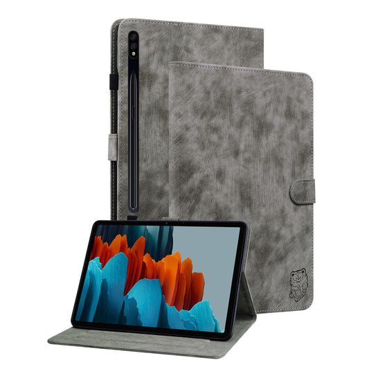 For Samsung Galaxy Tab S9+ Tiger Pattern Flip Leather Tablet Case(Grey) - Galaxy Tab S9+ Cases by buy2fix | Online Shopping UK | buy2fix