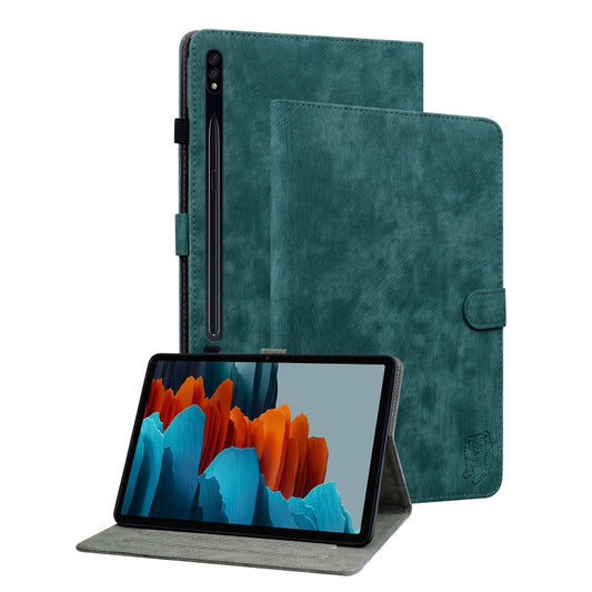 For Samsung Galaxy Tab S9+ Tiger Pattern Flip Leather Tablet Case(Dark Green) - Galaxy Tab S9+ Cases by buy2fix | Online Shopping UK | buy2fix