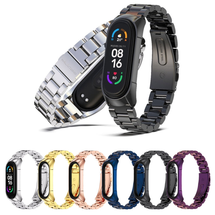 For Xiaomi Mi Band 6 / 6 NFC MIJOBS TF2 Tri-Bead Stainless Steel Watch Band(Purple) - Watch Bands by MIJOBS | Online Shopping UK | buy2fix