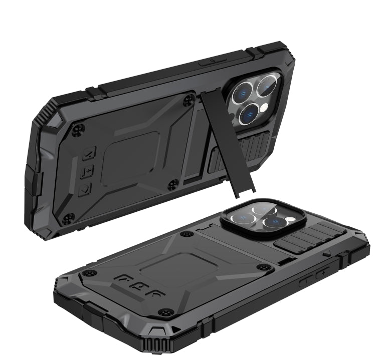 For iPhone 14 Pro R-JUST Shockproof Waterproof Dust-proof Case with Holder(Black) - iPhone 14 Pro Cases by R-JUST | Online Shopping UK | buy2fix