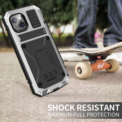 For iPhone 14 Plus R-JUST Shockproof Waterproof Dust-proof Case with Holder (Silver) - iPhone 14 Plus Cases by R-JUST | Online Shopping UK | buy2fix