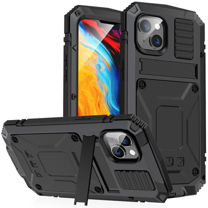 For iPhone 14 Plus R-JUST Shockproof Waterproof Dust-proof Case with Holder (Black) - iPhone 14 Plus Cases by R-JUST | Online Shopping UK | buy2fix