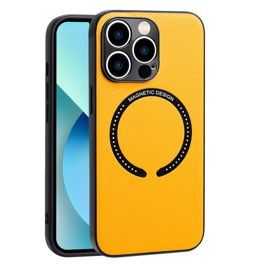 For iPhone 14 Plus Carbon Fiber Texture MagSafe Magnetic Phone Case (Yellow) - iPhone 14 Plus Cases by buy2fix | Online Shopping UK | buy2fix