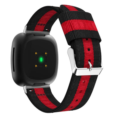 For Fitbit Versa 4 / Sense 2 Universal Stripe Nylon Watch Band(Black Red Black) - Watch Bands by buy2fix | Online Shopping UK | buy2fix