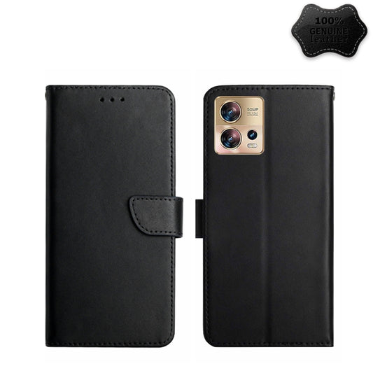 For Motorola Edge 30 Fusion/Moto S30 Pro Genuine Leather Fingerprint-proof Flip Phone Case(Black) - Motorola Cases by buy2fix | Online Shopping UK | buy2fix