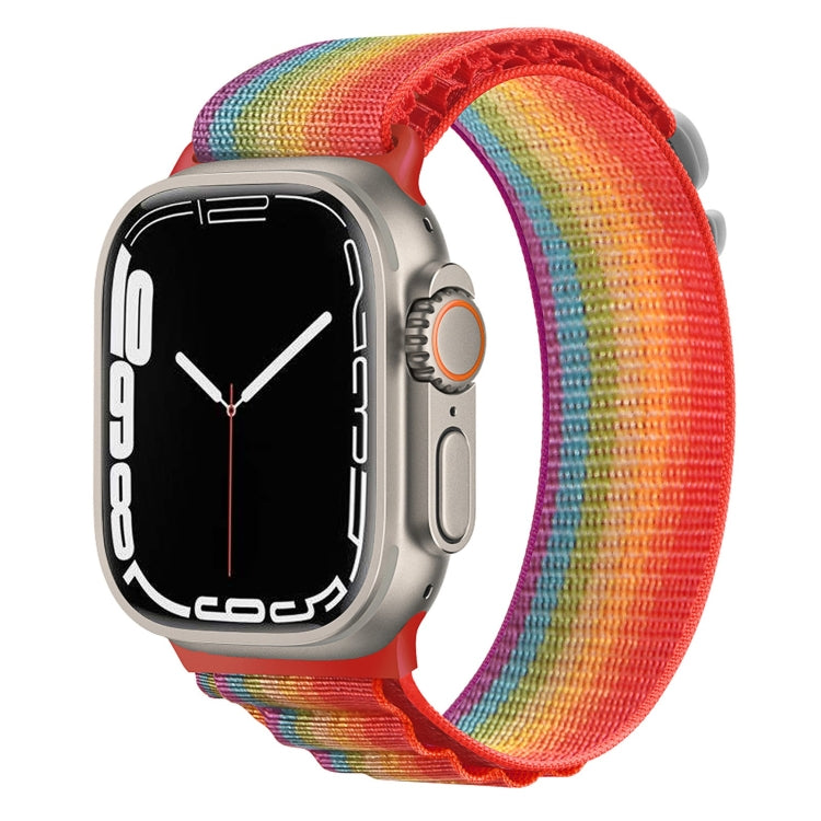 Silver Buckle Nylon Watch Band For Apple Watch Ultra 49mm / Series 8&7 45mm / SE 2&6&SE&5&4 44mm(Rainbow) - Watch Bands by buy2fix | Online Shopping UK | buy2fix