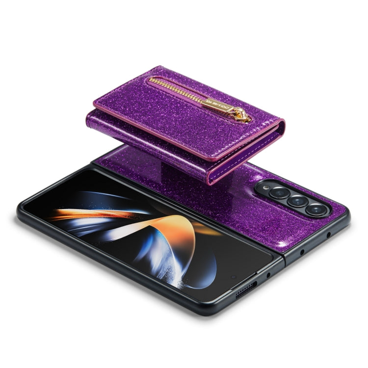 For Samsung Galaxy Z Fold4 5G DG.MING M3 Series Glitter Powder Card Bag Leather Case(Dark Purple) - Galaxy Phone Cases by DG.MING | Online Shopping UK | buy2fix