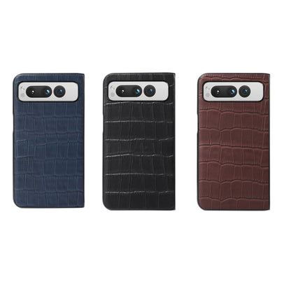 For Google Pixel Fold Crocodile Texture Genuine Leather Phone Case(Brown) - Google Cases by buy2fix | Online Shopping UK | buy2fix