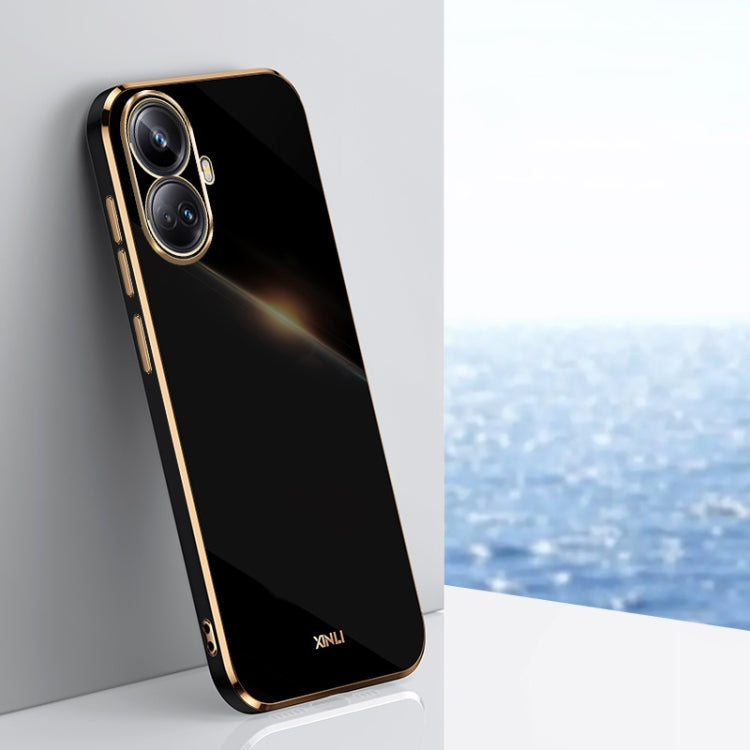 For Realme 10 Pro+ XINLI Straight 6D Plating Gold Edge TPU Phone Case(Black) - Realme Cases by buy2fix | Online Shopping UK | buy2fix