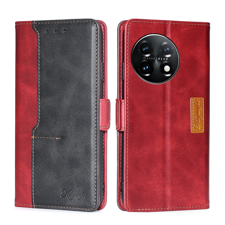 For OnePlus 11 Contrast Color Side Buckle Leather Phone Case(Red + Black) - OnePlus Cases by buy2fix | Online Shopping UK | buy2fix