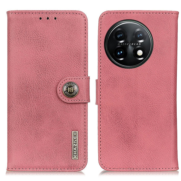 For OnePlus 11 5G KHAZNEH Cowhide Texture Flip Leather Phone Case(Pink) - OnePlus Cases by buy2fix | Online Shopping UK | buy2fix