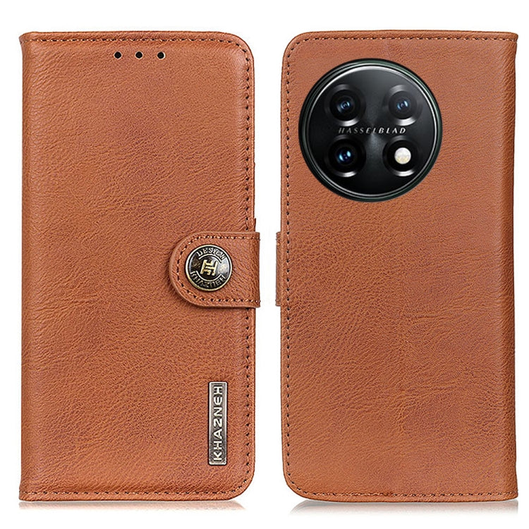 For OnePlus 11 5G KHAZNEH Cowhide Texture Flip Leather Phone Case(Brown) - OnePlus Cases by buy2fix | Online Shopping UK | buy2fix