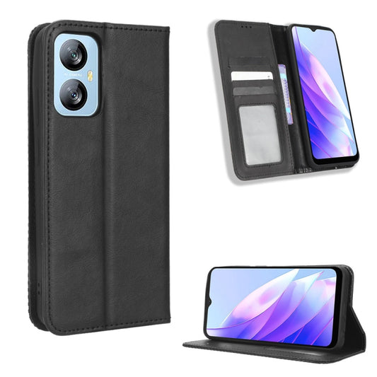 For Blackview A52 Magnetic Buckle Retro Texture Leather Phone Case(Black) - More Brand by buy2fix | Online Shopping UK | buy2fix