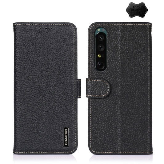 For Sony Xperia 1 IV KHAZNEH Litchi Genuine Leather Phone Case(Black) - Sony Cases by buy2fix | Online Shopping UK | buy2fix