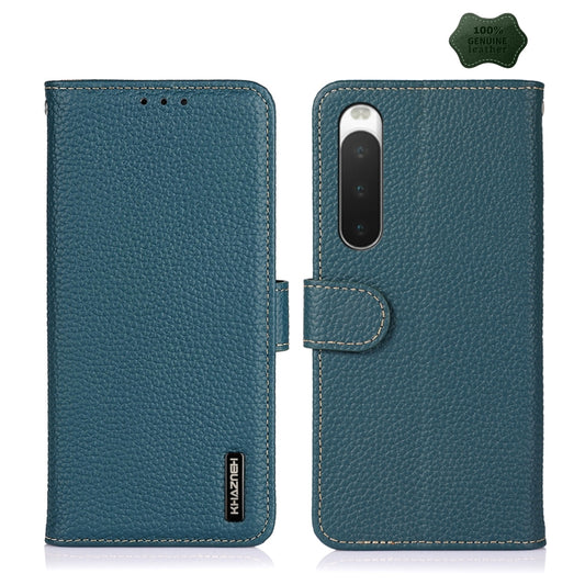 For Sony Xperia 10 IV KHAZNEH Litchi Genuine Leather Phone Case(Green) - Sony Cases by buy2fix | Online Shopping UK | buy2fix