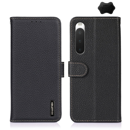 For Sony Xperia 10 IV KHAZNEH Litchi Genuine Leather Phone Case(Black) - Sony Cases by buy2fix | Online Shopping UK | buy2fix