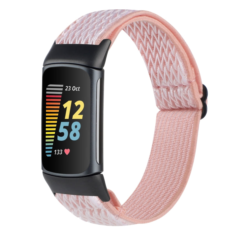 For Fitbit Charge 5 Buckle Wave Braided Nylon Watch Band(Pink) - Watch Bands by buy2fix | Online Shopping UK | buy2fix