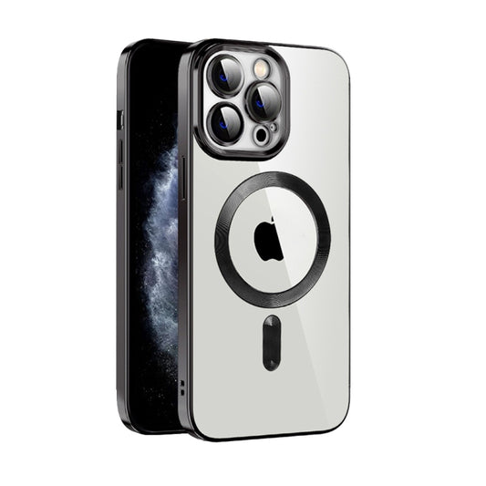 For iPhone 11 CD Texture Plating TPU MagSafe Phone Case with Lens Film(Black) - iPhone 11 Cases by buy2fix | Online Shopping UK | buy2fix