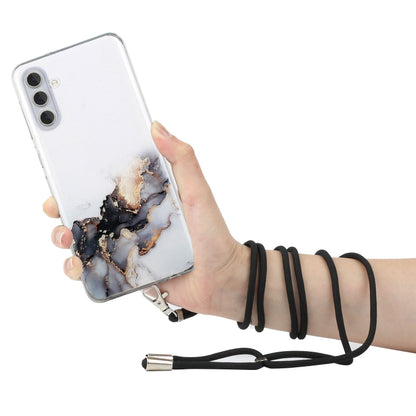 For Samsung Galaxy A55 5G Hollow Marble Pattern TPU Phone Case with Neck Strap Rope(Black) - Galaxy Phone Cases by buy2fix | Online Shopping UK | buy2fix