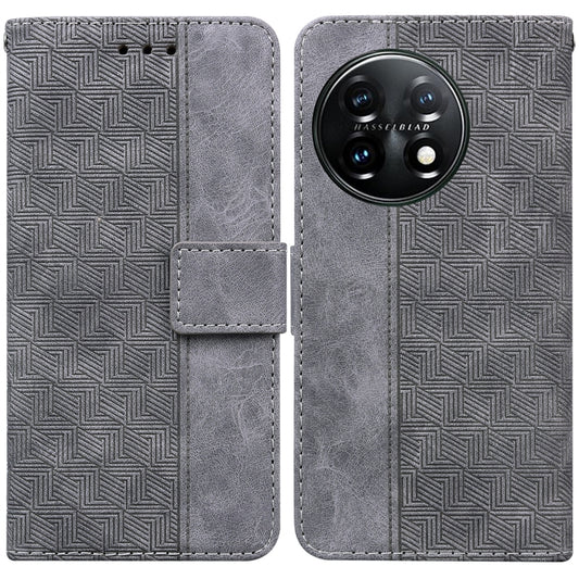 For OnePlus 11 Geometric Embossed Leather Phone Case(Grey) - OnePlus Cases by buy2fix | Online Shopping UK | buy2fix