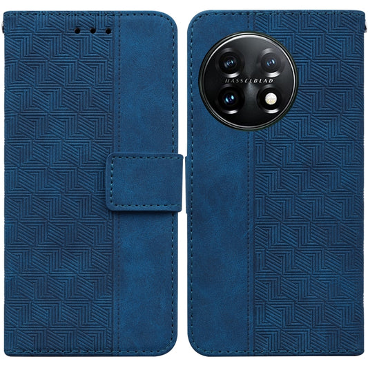 For OnePlus 11 Geometric Embossed Leather Phone Case(Blue) - OnePlus Cases by buy2fix | Online Shopping UK | buy2fix