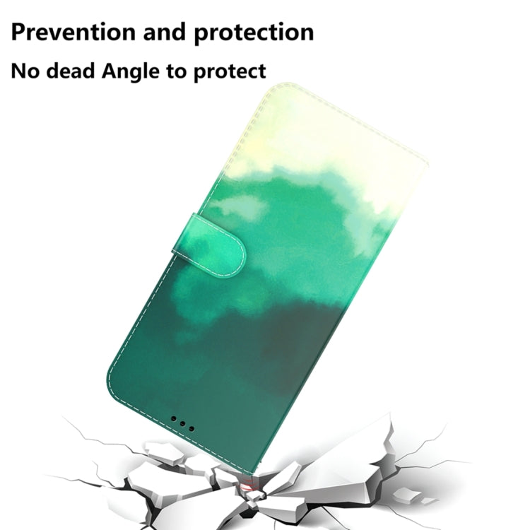 For OnePlus 11 Watercolor Pattern Flip Leather Phone Case(Cyan Green) - OnePlus Cases by buy2fix | Online Shopping UK | buy2fix