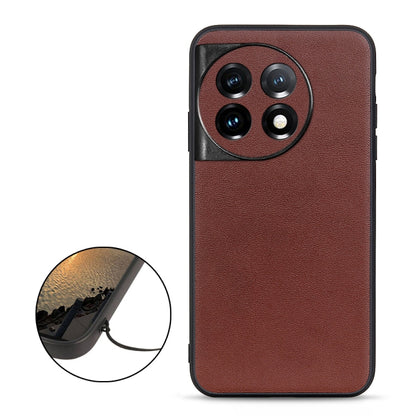 For OnePlus 11 5G Lambskin Texture Genuine Leather Phone Case(Brown) - OnePlus Cases by buy2fix | Online Shopping UK | buy2fix