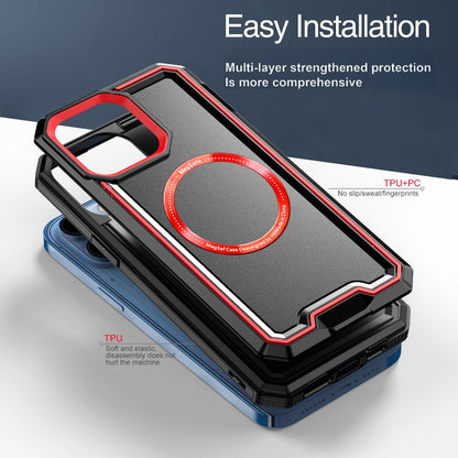 For iPhone 12 Pro Max Armour Two-color MagSafe Magnetic TPU + PC Phone Case(Black + Red) - iPhone 12 Pro Max Cases by buy2fix | Online Shopping UK | buy2fix